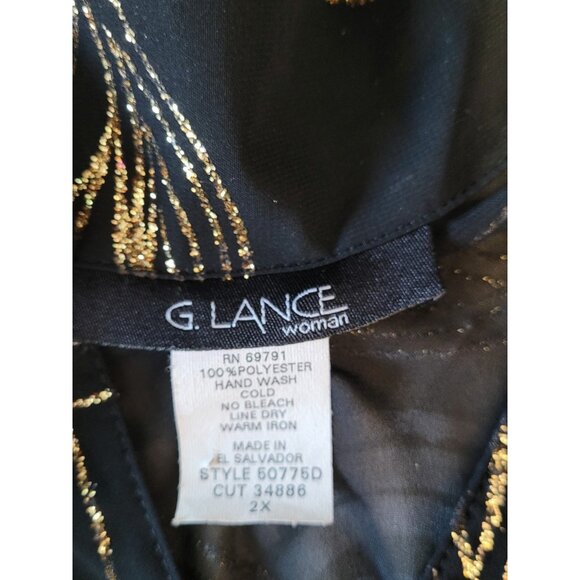 G Lance Top Vintage Plus Size 2X Sheer Black Gold Glitter Button Bright Artsy - Picture 13 of 15